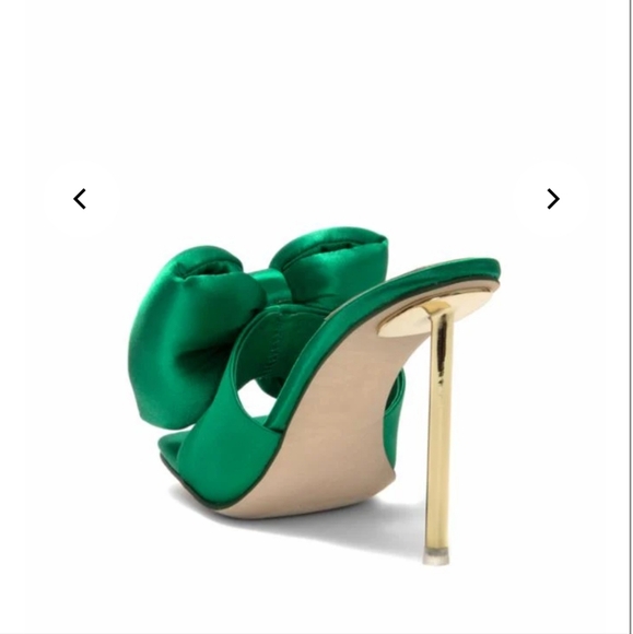 Jeffrey Campbell  BOW_DOWN Green satin bow stiletto slides, New in box US 7.5 - Picture 6 of 12